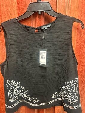 Adrianna Papell Black Sleeveless Embroidered Camisole